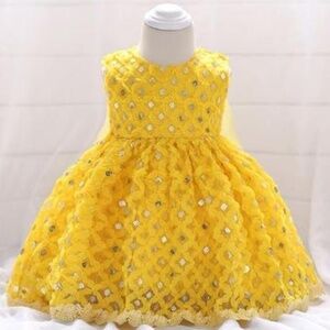 NWT Lined Crinoline w/ Faux Sequines - 12M Little Girl's Yellow Laced Dress